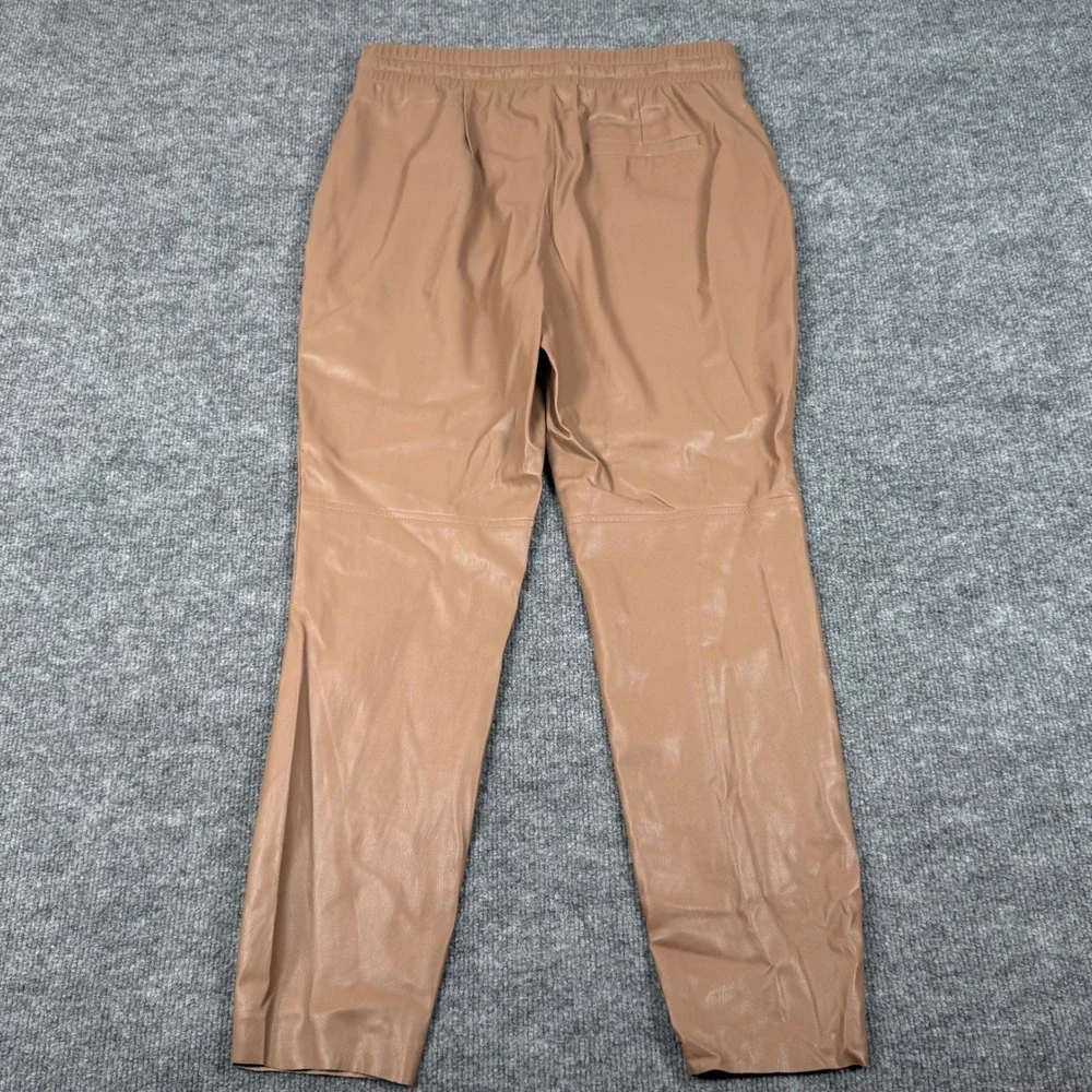 Pull‎ On Chic Faux Vegan Leather Jogger Pants Small Taupe Drawstring Waist Fall